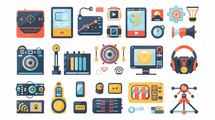 Professional Technology Icon Set in Flat Vector Style on White Background