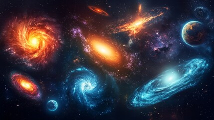 Wall Mural - Cosmic abstract scenes with galaxies and glowing nebulae. Generative AI