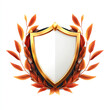 © Alex - Elegant shield design framed by autumn leaves on a white isolated background.