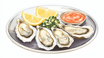 Wall Mural - Fresh Oysters with Lemon and Spicy Sauce: A Culinary Delight