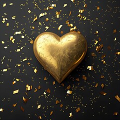 Canvas Print - Luxury black background with golden heart and festive confetti glitter for holiday design.