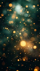 Poster - A mesmerizing display of glowing particles and soft light creates an enchanting, abstract atmosphere with hints of gold and green tones