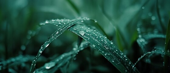 Wall Mural - Early morning dew coats vibrant green grass, reflecting gentle light. The quiet moment captures the beauty of nature and fresh beginnings