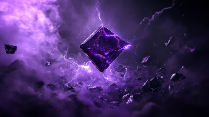 Poster - deep purple crystals floating in an abstract cosmic space with a mystical ambiance and glowing energ