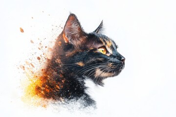 Poster - Vibrant cat digital painting white background artistic illustration bright colors detailed texture creative concept