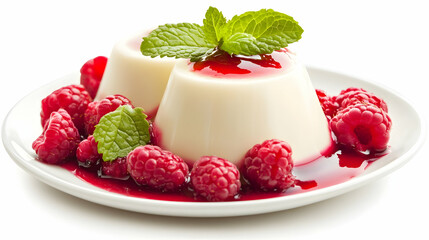 Wall Mural - Creamy Panna Cotta with Raspberries: A Delightful Dessert Recipe