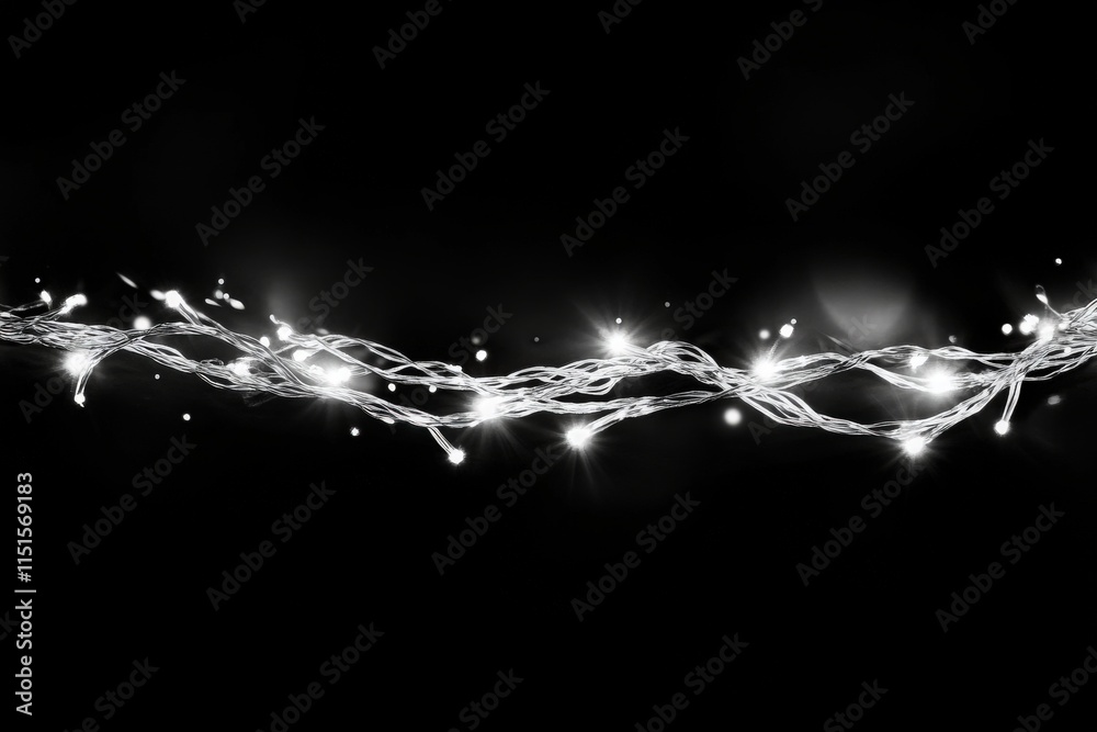 Strings of delicate fairy lights shimmer against a dark background, creating a magical atmosphere. The soft glow and intricate patterns add charm and warmth to any setting.