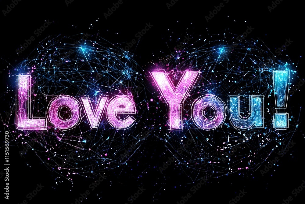 Bright and colorful digital artwork features the message Love You in an eye-catching design. The vibrant colors create a lively atmosphere, perfect for expressing affection.