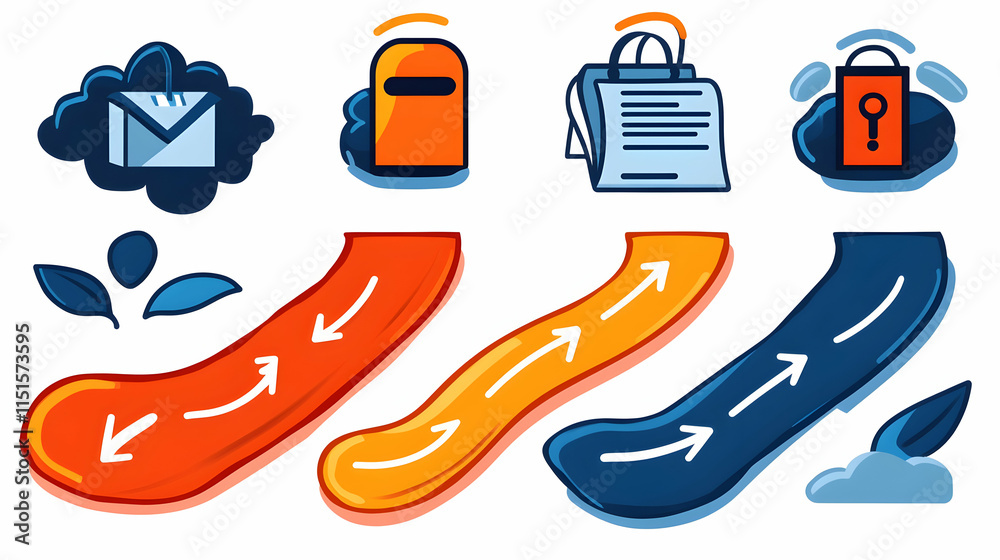 Colorful Process Flowchart Icons, E-commerce, Delivery, Shopping ...
