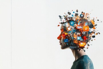 Poster - Social media influence on communication urban settings digital art vibrant colors head profile concept