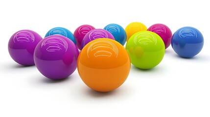 A set of recreational balls neatly arranged on a bright white background, evoking enjoyment and energy 