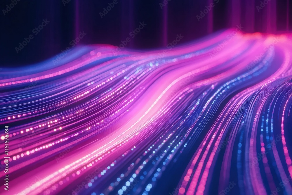 Vivid streams of purple and pink light flow across a dark background, creating a mesmerizing abstract pattern. This dynamic display captures the essence of contemporary digital art.