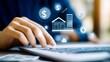 © Elchin Abilov - A digital banking scene with a person presenting virtual icons of financial technology currency symbols and online payment systems emphasizing ecommerce