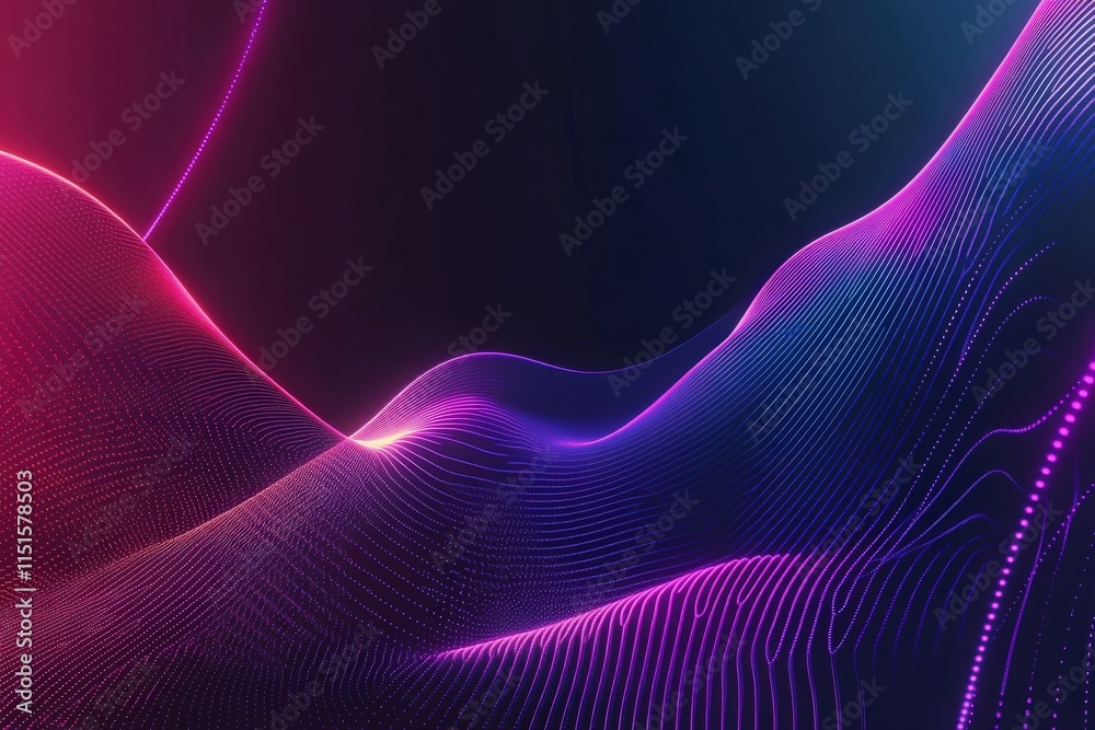 Colorful neon waves of light flow gracefully against a dark background, creating an abstract composition. The vibrant hues blend seamlessly, adding depth and visual intrigue.