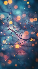 Poster - Abstract Image of Neurons with Colorful Bokeh Background in Blue and Orange