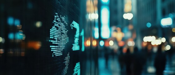 Poster - Financial Market Display at Night with City Lights and Busy Pedestrians