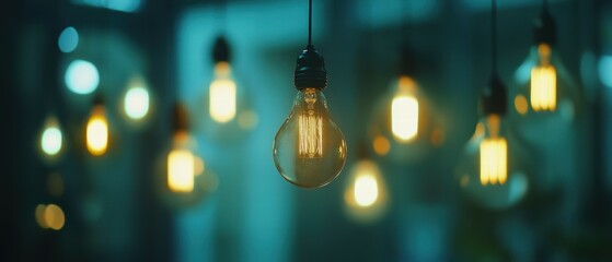 Poster - Elegant Soft Glow of Vintage Light Bulbs in a Dark Atmosphere