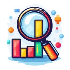 Poster - Magnifying glass analyzing colorful bar graph.