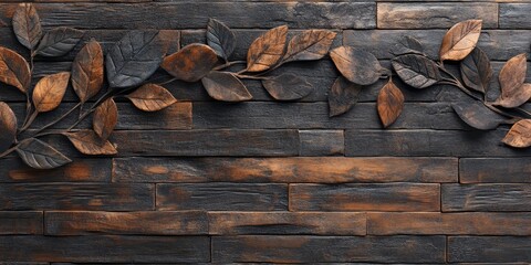 Wall Mural - leaves gently descend on a textured wooden pattern, creating a serene and natural ambiance. the comb