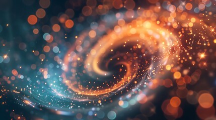Fototapete - Abstract long-exposure shot of fireworks creating swirling patterns in the night sky, with glowing bokeh lights.