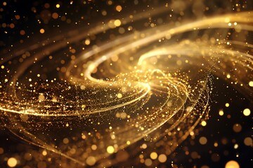Poster - Golden firework trails forming elegant shapes in the sky, surrounded by soft sparkles and glowing confetti raining down.