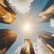 © xbzz - Vibrant sunburst over city skyline urban landscape aerial view bright environment modern architecture