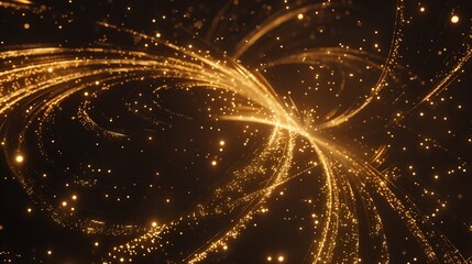 Fototapete - Golden firework trails forming elegant shapes in the sky, surrounded by soft sparkles and glowing confetti raining down.
