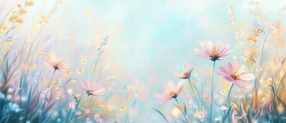 Poster - Capturing pastel meadow flowers soft aesthetic in nature photography