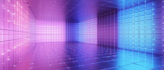 Poster - Futuristic digital grid with holographic blue elements in virtual art