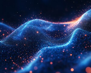 Fototapete - 3D digital concept of social network technologies, featuring interconnected user symbols linked by lines, set against a dynamic dark blue abstract background with glowing effects