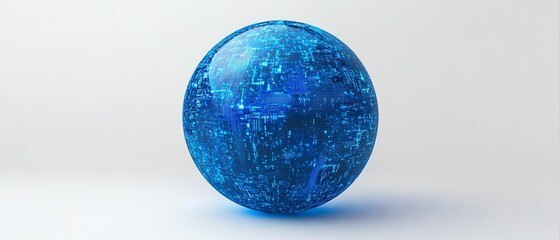 Poster - A digital globe with blue holographic circuits and a network of connections, set against a white background, representing global communication technology in 3D