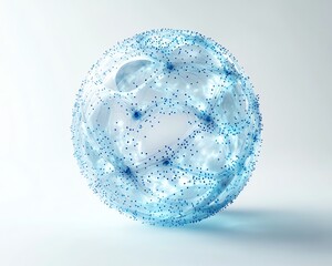 Poster - A futuristic 3D rendering of a digital globe with blue holographic connections, surrounded by a network of links on a white background, emphasizing global communication technology