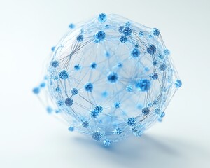 Poster - A futuristic 3D rendering of a digital globe with blue holographic connections, surrounded by a network of links on a white background, emphasizing global communication technology
