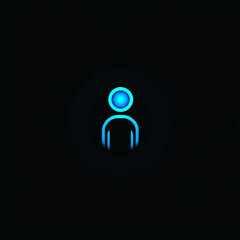 A minimalistic blue icon of an abstract stick figure on a black background