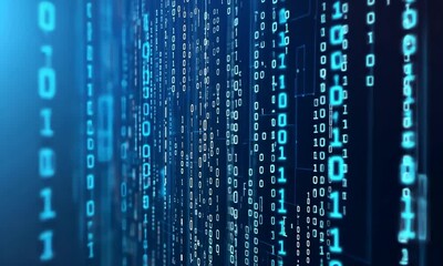 abstract digital data stream: binary code and circuitry visualization