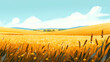© Thiago - Golden wheat fields ripple gently in the warm summer breeze on a sunny day. Zephyrous. Illustration