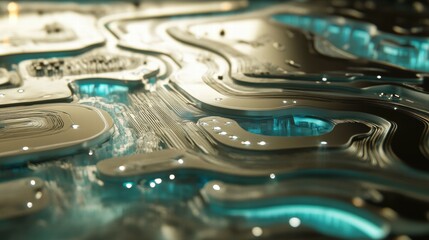 Poster - Abstract Close-Up of Flowing Liquid Patterns with Glowing Blue Edges