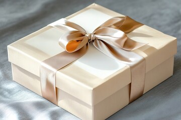 realistic gift box mockup with blank top and ribbon styled on neutral background