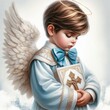 © vvv design - Cute little boy angel with blue attire and bible book