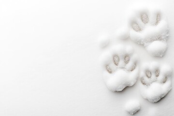 Poster - snow-covered arctic hare paw prints on white background clean and simple