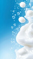 Poster - A splash of milk with bubbles on a blue background