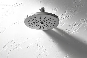 Poster - stock photo of minimalistic showerhead against white background with smooth design