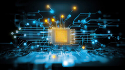 Poster - vibrant abstract representation of microchip with glowing circuits