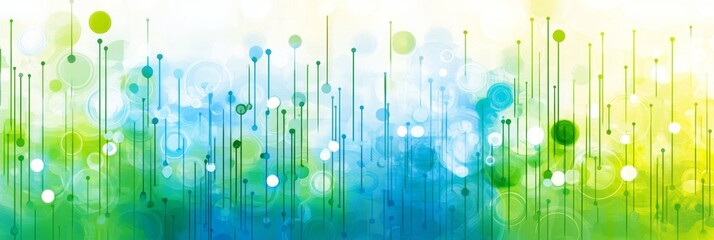 Poster - Abstract Digital Network Flowing Lines Connecting Green Blue Data Points in Modern Cyberspace.