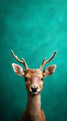 Poster - A deer with antlers standing in front of a green background