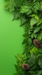 Poster - A green background with pine cones and ferns