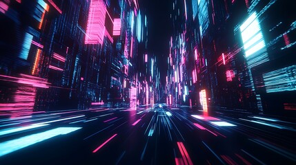 Aufkleber - Neon Cityscape Digital Data Stream Corridor