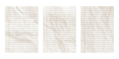 lined paper sheets. blank crumpled pages of a school notebook. background paper texture