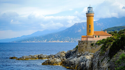 Wall Mural - Scenic view of lighthouse by the sea in Corsica, France