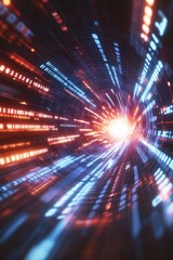 Poster - Abstract Technology Background, Swirling Data Streams, Binary Code Tunnel, Information Technology